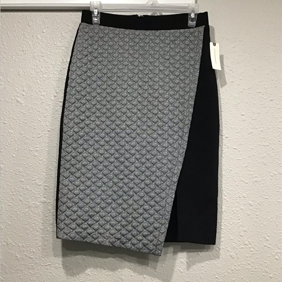 Anthropologie HD in Paris Addie Pencil Skirt 6 Geometric Faux Wrap Career Modern - Picture 2 of 4